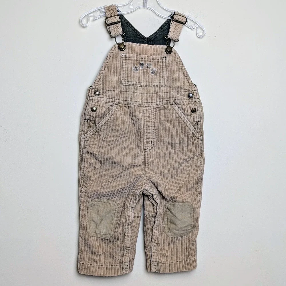 Vintage Gymboree Hedgehog 2003 Corduroy Tan Patch Y2K Overalls‎ 12-18 Months